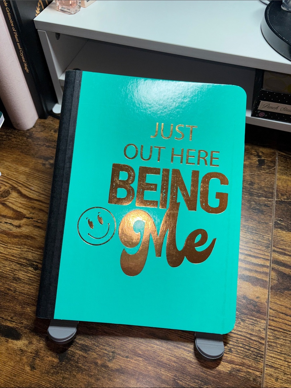Just Out Here Being Me Teal Gold Foil Composition Notebook Journal